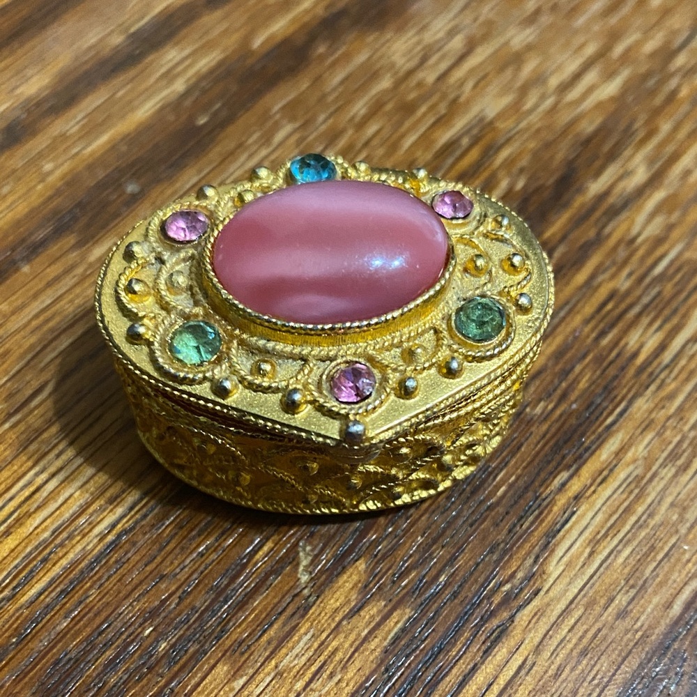 Florenza Ornate Gold and Pink Jeweled Trinket Box 1960’s